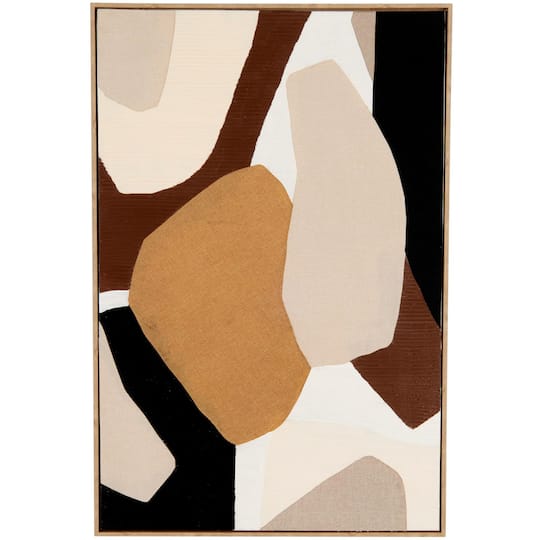 48" x 32" Brown Wooden Geometric Abstract Overlapping Circle Decorative Wall Art with Cream Accents